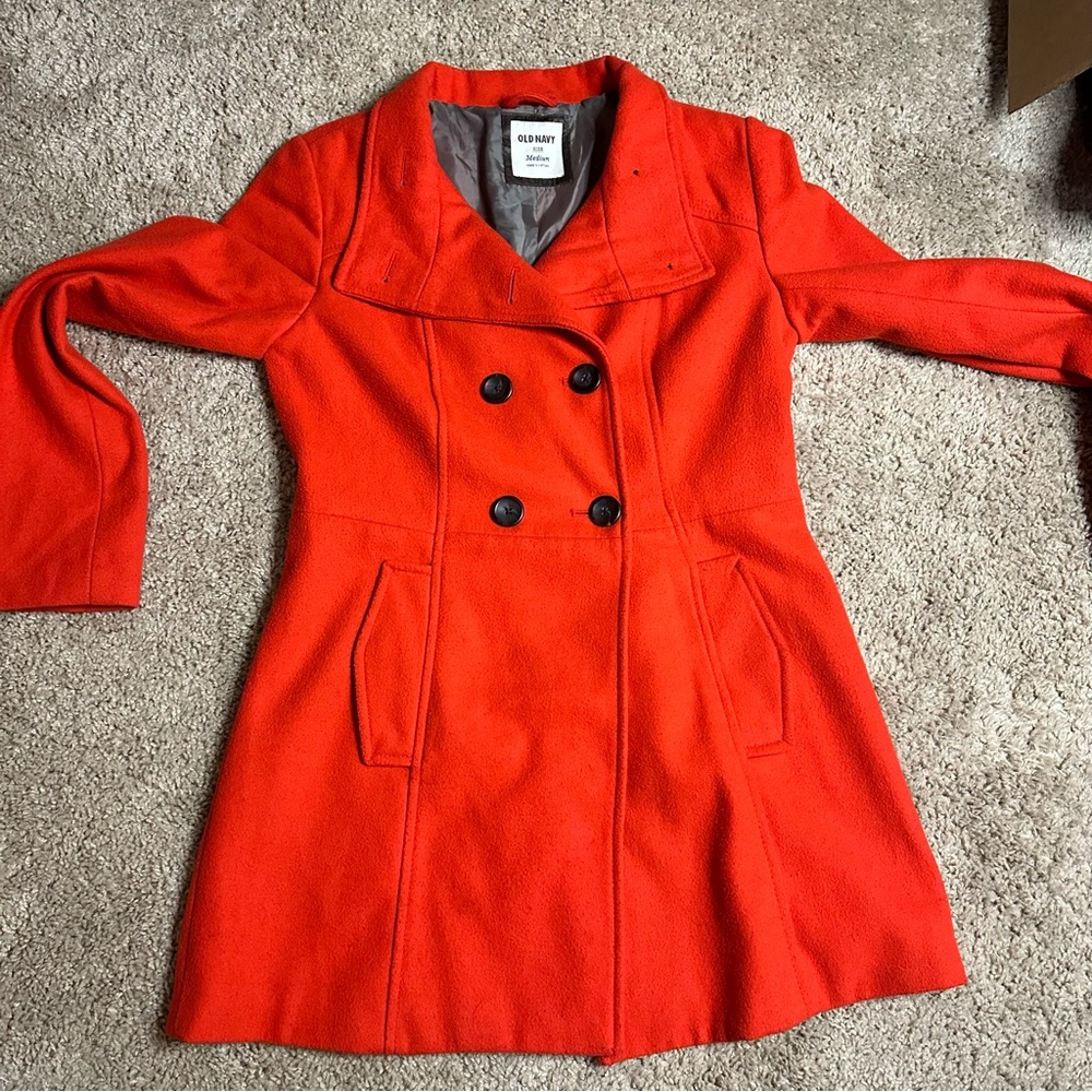 Old Navy red-orange wool blend peacoat
